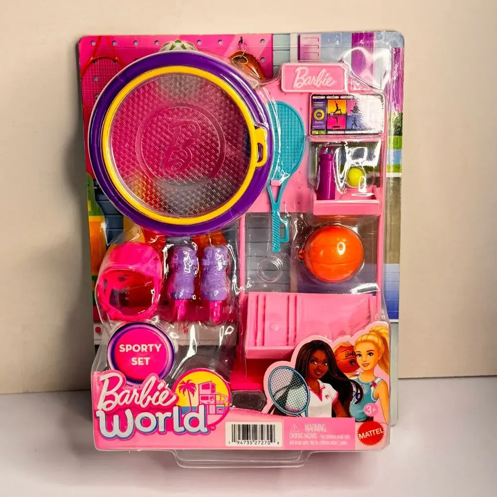 Barbie World Sporty Set Rollerblade, Basketball, Tennis Playset 3+ New!